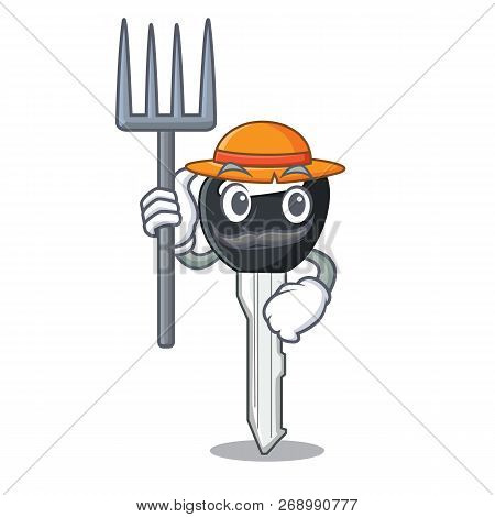 Farmer Car Keys Cartoon Isolatedon On Shape