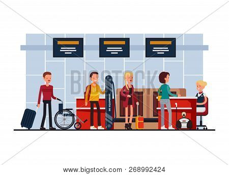 Airport Terminal Security Check-in Desk Vector Illustration