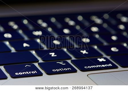New York, Usa - November 15, 2018:iapple Macbook Pro Keyboard Close Up View