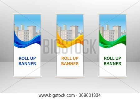 Roll Up Vertical Banner, Business Design Template, Vector Illustration