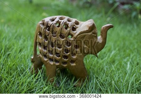 An Exquisite Elephant Within Another Elephant Made Of Kadamb Wood With Intricate Carving, Handcrafte