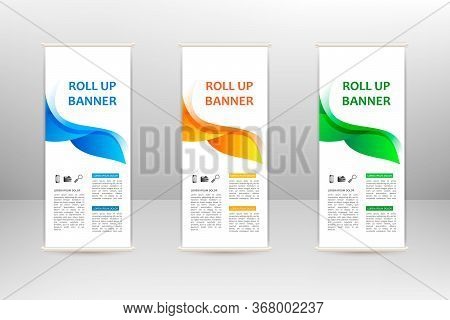 Roll Up Vertical Banner, Business Design Template, Vector Illustration