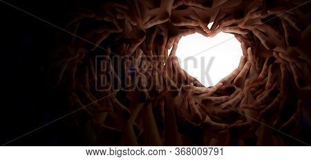 Diversity Together And Unity Partnership As Heart Hands In A Group Of Diverse People Connected Shape