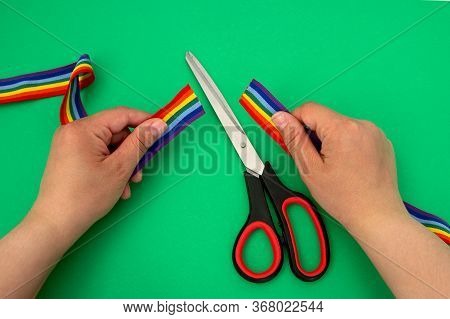 Homophobia. Stop Lgbt. Prohibition Of Demonstrations And Same-sex Marriage. The Lgbt Rainbow Ribbon 