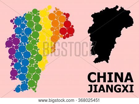 Rainbow Vibrant Collage Vector Map Of Jiangxi Province For Lgbt, And Black Version. Geographic Colla