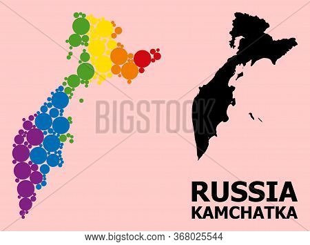 Spectrum Vibrant Collage Vector Map Of Kamchatka Peninsula For Lgbt, And Black Version. Geographic C