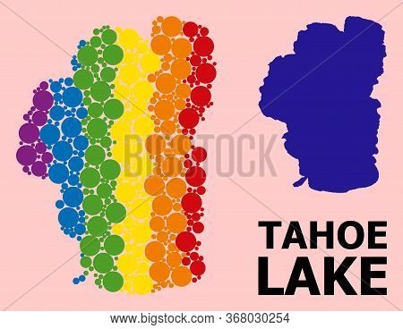 Rainbow Colored Mosaic Vector Map Of Tahoe Lake For Lgbt, And Black Version. Geographic Mosaic Map O