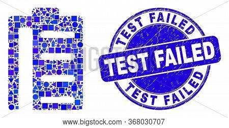Geometric Pad List Items Mosaic Icon And Test Failed Seal Stamp. Blue Vector Rounded Textured Seal S