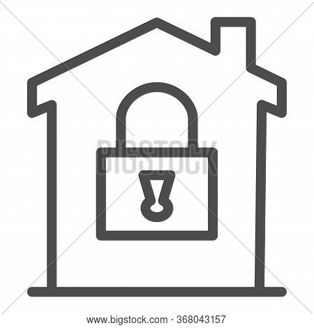 House With Lock Line Icon, Smart Home Concept, House Under Protection Vector Sign On White Backgroun