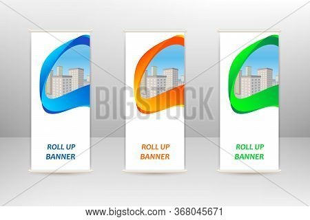 Roll Up Vertical Banner, Business Design Template, Vector Illustration
