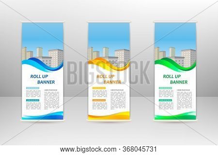 Roll Up Vertical Banner, Business Design Template, Vector Illustration