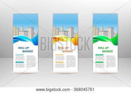 Roll Up Vertical Banner, Business Design Template, Vector Illustration
