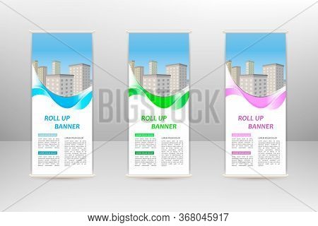 Roll Up Vertical Banner, Business Design Template, Vector Illustration