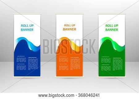 Roll Up Vertical Banner, Business Design Template, Vector Illustration