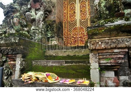 Sacrificial Offering Set Balinese And Indonesian Style Rite Offer To Deity Angel God Of Hindu In Anc