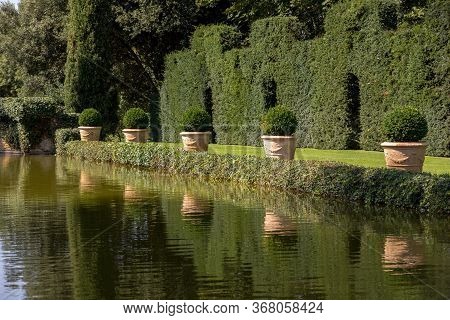 Eyrignac, France - September 2, 2018: The Picturesque Jardins Du Manoir D Eyrignac In Dordogne. Fran