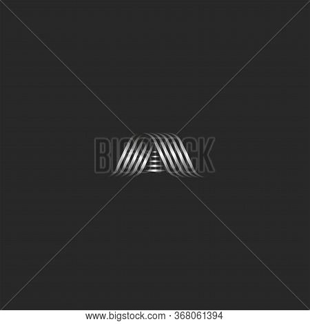 Letter A Logo Monogram, Overlapping Thin Lines Shape Script A Icon, Metallic Curved Stripes Form