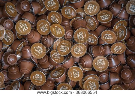 Slany, Czech Republic - April 22, 2020: Nescafe Dolce Gusto Capsules Background