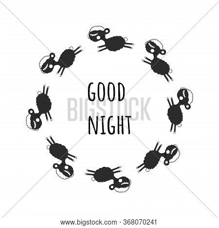 Vector Sheep - The Good Night Poster.hand-drawn Doodle-style Illustration On A White Background.for 