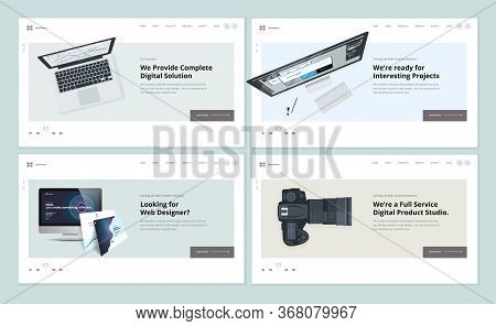 Set Of Flat Design Web Page Templates Of Web And App Design And Development, Graphic Design, Video A