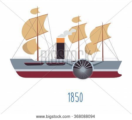 Steam Boat With Sails And Tube With Smoke