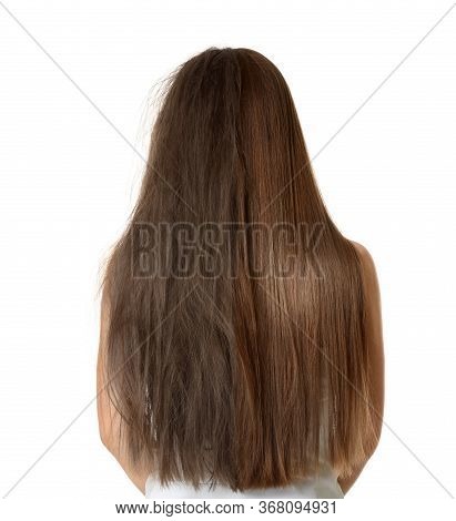 Woman Before And After Hair Coloring On White Background