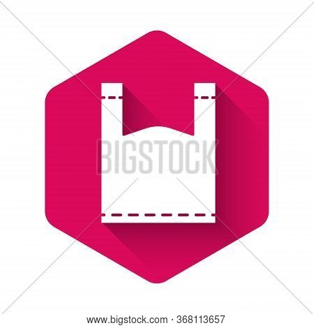 White Plastic Bag Icon Isolated With Long Shadow. Disposable Cellophane And Polythene Package Prohib