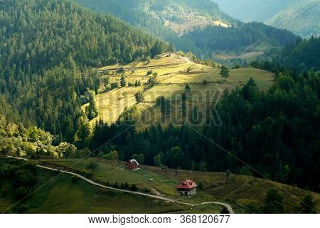 Zaovine Lake, Tara Mountain In Serbia In A Dreamy Lighting Environment Of Conifer Forests