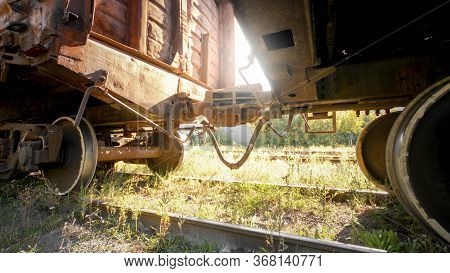 Image Of Coupler Connecting And Pairing Two Cargo Train Cars On Railroad At Susnet