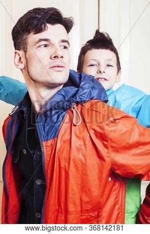 Faher And Son Together Having Fun At Home, Lifestyle Happy Family, People At Home