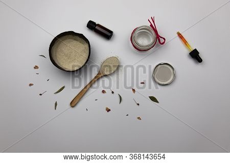Face Mask With Bentonite Clay And Essential Oils, Herbs And Aromatherapy For Relaxation And Face Ski