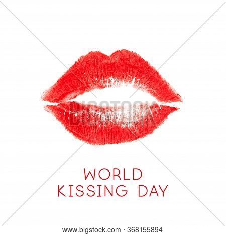 Print Of Red Lips M Isolated On White. Concept Of Kiss, Love And Passion. World Kissing Day.