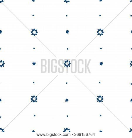 White Blue Simple Random Flowers Pattern. Hand Drawn Doodle Seamless Repeating Vector Vertical Patte