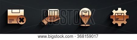 Set Carton Cardboard Box And Delete, Delivery Hand With Boxes, Location With Cardboard Box And Gear 
