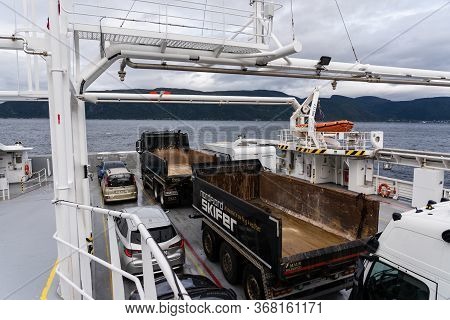 Editorial 09.06.2019 Norway The Loaded Car Deck Of A Ferry That Transports Cars From One Side Of A F