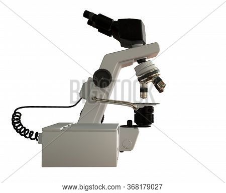 Professional Microscope And Cpu Block With Fictive Design Isolated On White Color - Photorealistic M