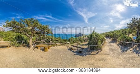 Beautiful Seascape, Panorama Of Cape Kapchik To The Galitsin Trail And Blue Bay Of The Black Sea. Su