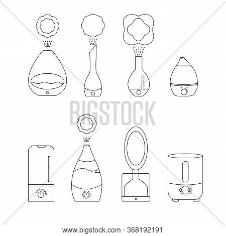 Humidifier Icons Set. Outline Set Of Humidifier Vector Icons For Web Design Isolated On White Backgr
