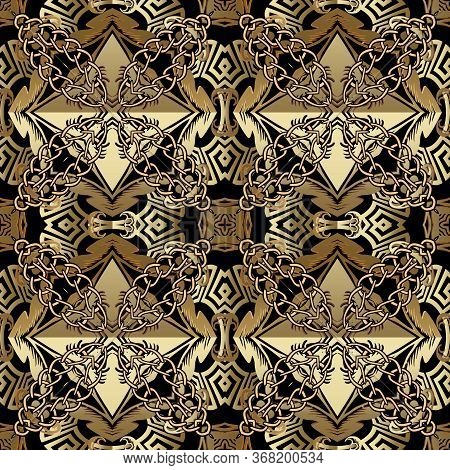 Gold Ornamental Chains Vector Seamless Pattern. Modern Paatterned Ornate Background. Repeat Elegant 