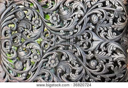 Pattern Of Flower Carved On Wood Background