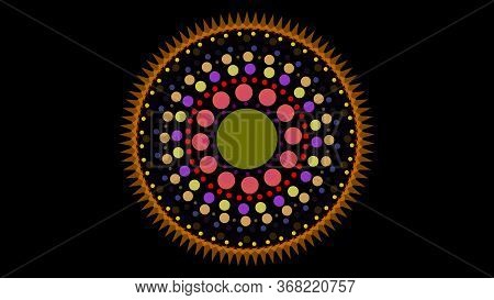 Art Dot Fade Circle And Outside Small Thorn Yellow Orange Tone On Black Isolated