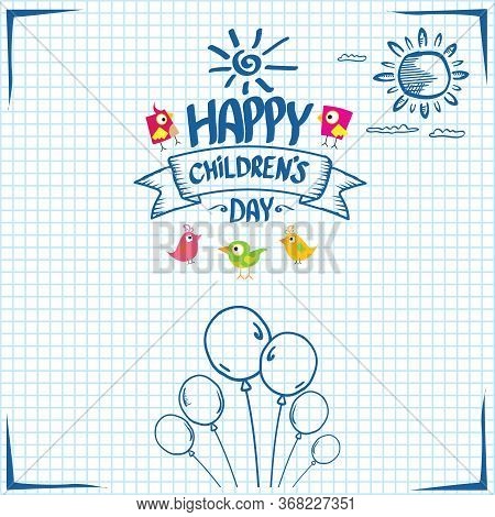 1 June International Childrens Day Cartoon Doodle Style Banner Background. Happy Children Day Greeti
