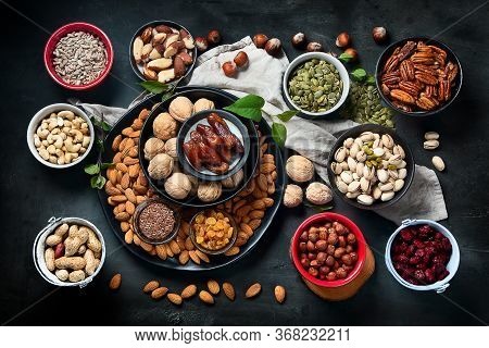 Different Types Of Nuts, Seeds And Dried Fruits