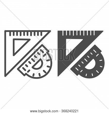 Triangular Ruler And Protractor Line And Solid Icon, Stationery Concept, Measuring And Drawing Tools