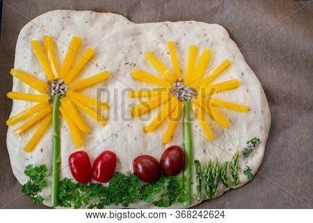 Home Made Gardenscape Focaccia Bread On A Table