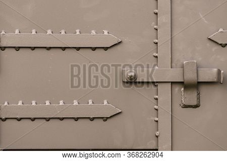 Close Up On Industrial Metal Made Handle Lock For Opening Semi Trailer