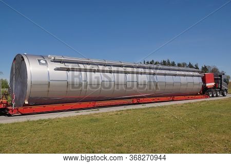 A Truck With A Special Semi-trailer For Transporting Oversized Loads. Oversize Load Or Exceptional C