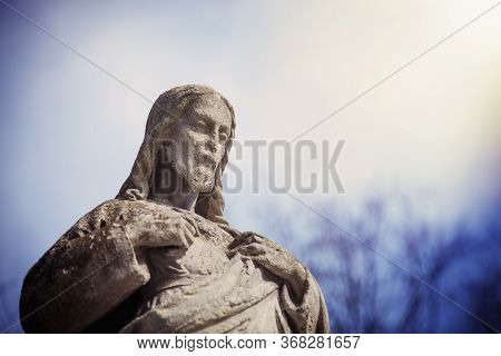 Antique Statue Of Jesus Christ As Divine Savior Of The World. Religion, Christianity, Faith, Immorta