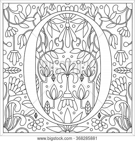 Vintage Retro Illustration In An Engraving Style Of The Number Zero, Flowers, Branches And Leaves. A