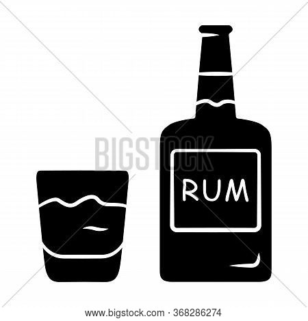 Rum Glyph Icon. Bottle And Old-fashioned Glass With Alcoholic Drink. Alcohol Bar Beverage Consumed F